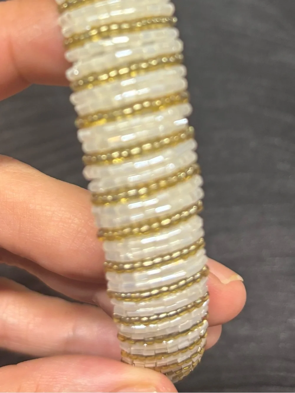 Padded Beaded Headband — Cream/Gold